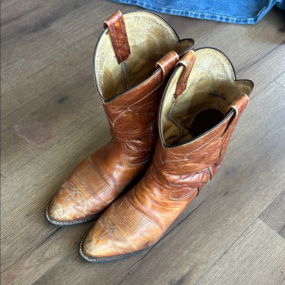 Tony Lama Chestnut Brown Leather Western Cowboy Boots ! 8.5